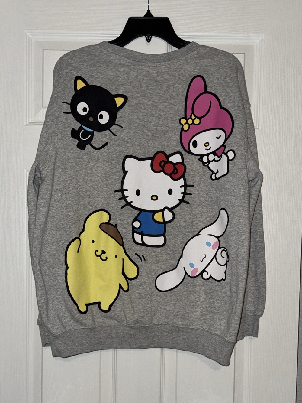 Sanrio- Hello Kitty Light Gray Pullover with Black Logo design front and back - Picture 3 of 4
